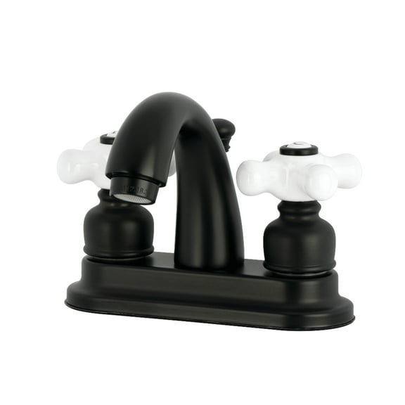 Kingston Brass KB5610PX Double-Handle 3-Hole Deck Mount 4-Inch Centerset Bathroom Faucet with Pop-Up Drain in Matte Black