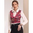 thumbnail image 2 of Traje De Navidad Para Mujer Chaleco De Satén Con Cierre De Botón Y Estampado Floral Rosa Roja XL, 2 of 5