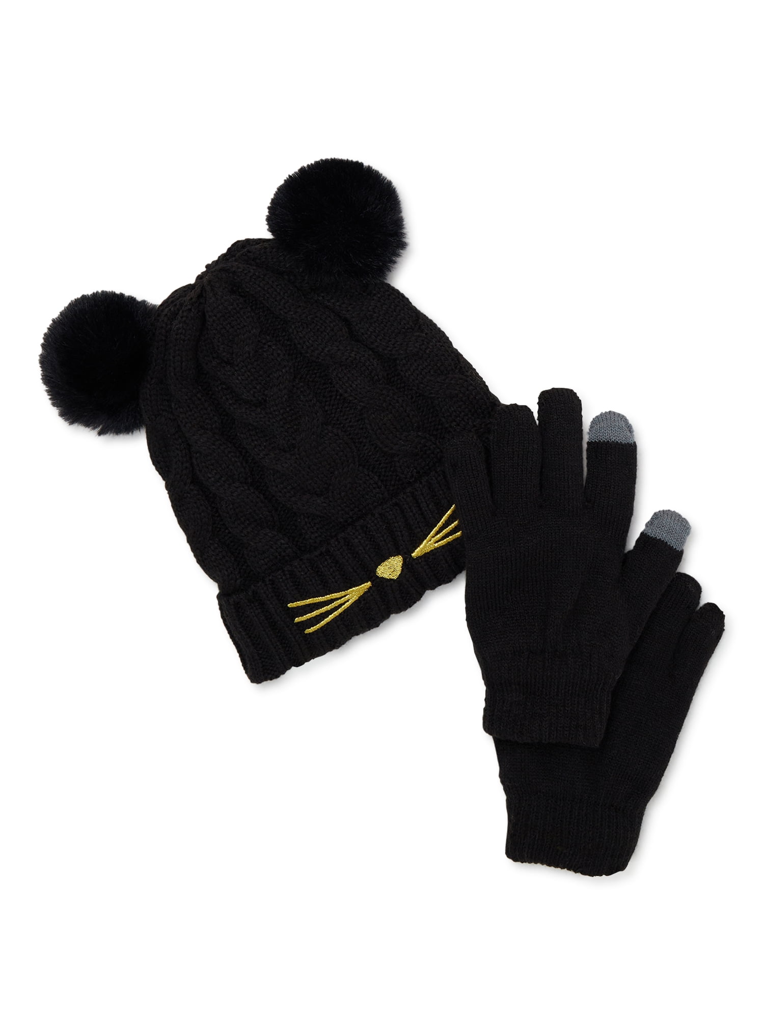 Wonder Nation Girls Kitty Beanie and Gloves Set, 2-Piece, One Size Fits Most