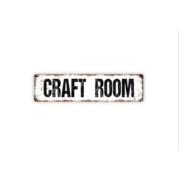 Letrero para sala de manualidades, sala de pasatiempos, cobertizo para el hombre, cueva, arte de manualidades, letrero de metal rústico para calle o placa con nombre para puerta, tamaño: 4 x 16