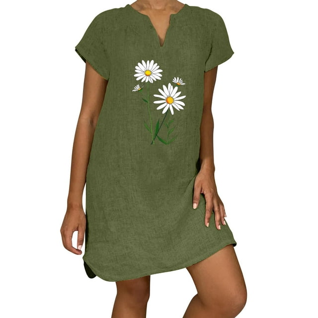 Sexy Vestidos Cortos de Verano para las Mujeres 2025 Moda Suelta de Ocio Vestido de Manga Corta con Cuello en V, Vestido Casual de Rodilla
