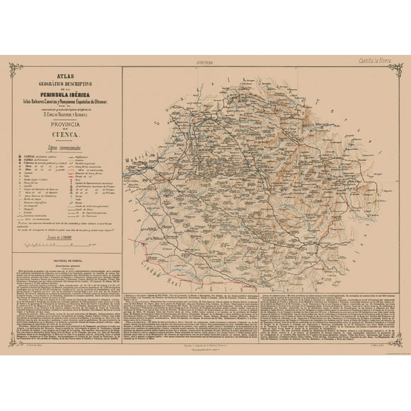 Historic Map - Cuenca Spain - Valverde 1880 - Vintage Wall Art