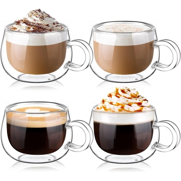 Espresso Cup Set of 4, 4 Oz Double Walled Glass Espresso Coffee Cup