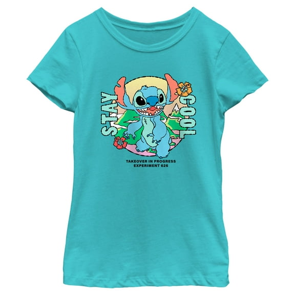 Girl's Lilo & Stitch Stay Cool Stitch  Graphic Tee Tahiti Blue Small