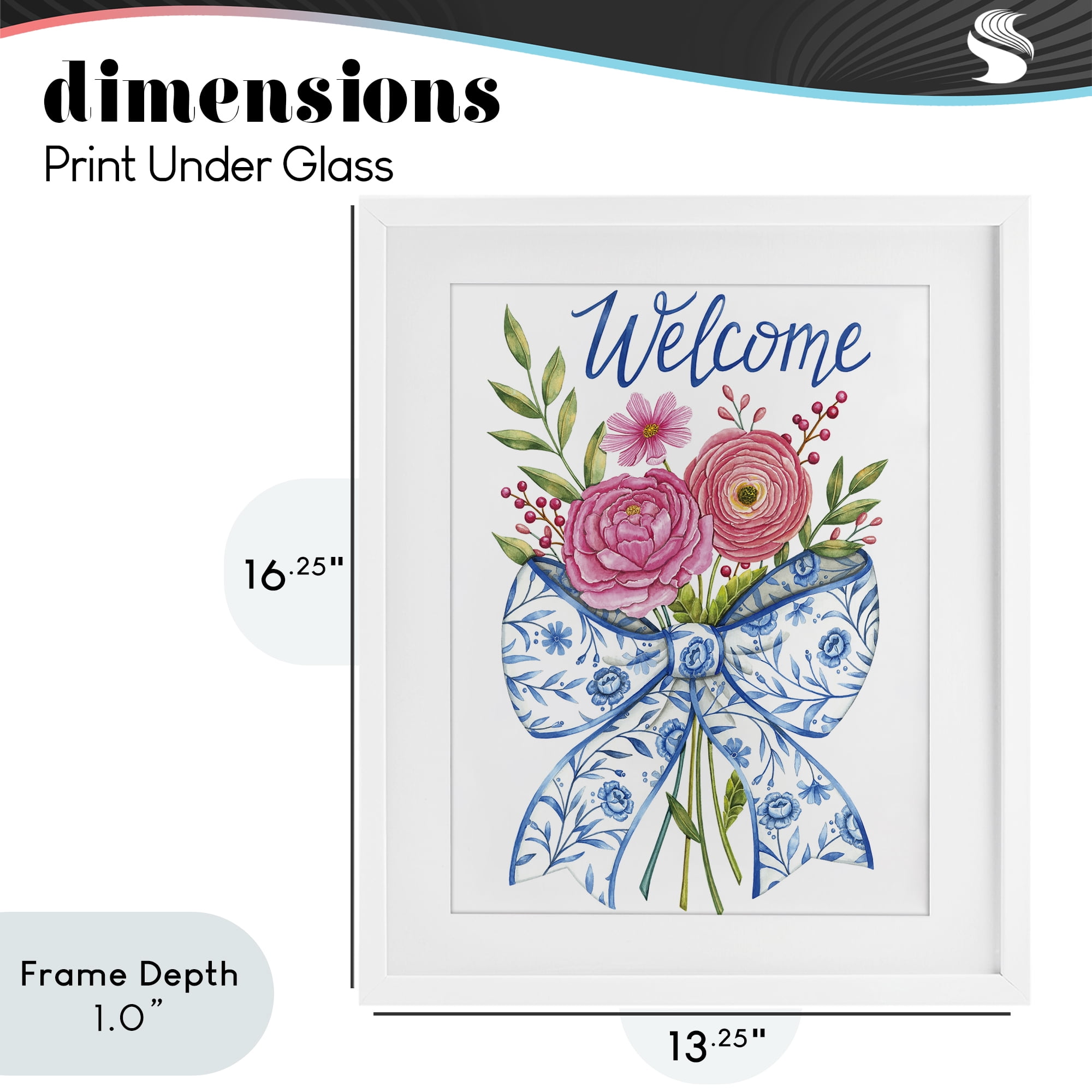Stupell Industries Bow & Flowers Welcome White Framed Print Under Glass, design by Deb Strain