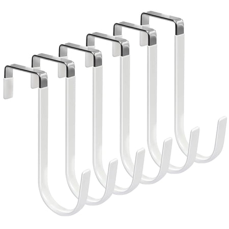 Over the Door Hooks, 6 Pack Door Hangers Hooks with Rubber Prevent Scratches Heavy Duty Organizer Hooks for Living Room, Bathroom, Bedroom, Kitchen Hanging Clothes, Towels, Hats, Coats, Bags White