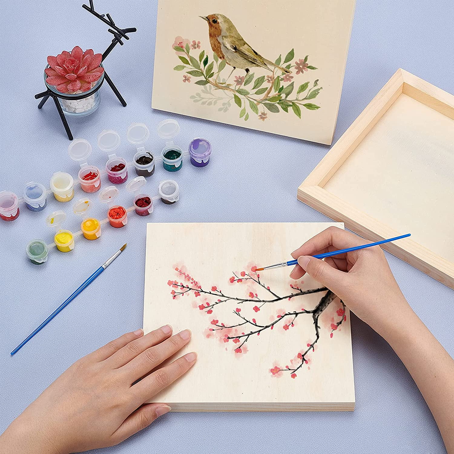 Wood Painting Canvas Panels Blank Drawing Boards for Oil & Acrylic Painting Square BurlyWood 19.8x19.8x2cm