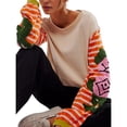 thumbnail image 2 of Sudadera Holgada con Bordado Afelpado para Mujer, Cuello Redondo, Larga, Diseño de Patchwork y Rayas en Bloques de Color Albaricoque XL, 2 of 8