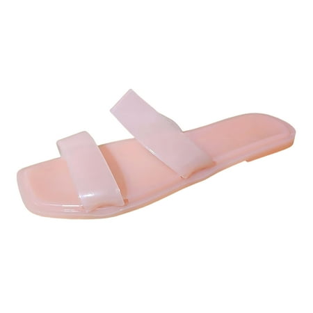 

WNVMWI Sandals Women Water Shoes Beach Silver Flats for Women Pink Shoes Slippers Flip Flops Summer Casual Transparent Square Head Candy Colour Outer Wear Beach Large Size Sandal Slippers Blu Size 39