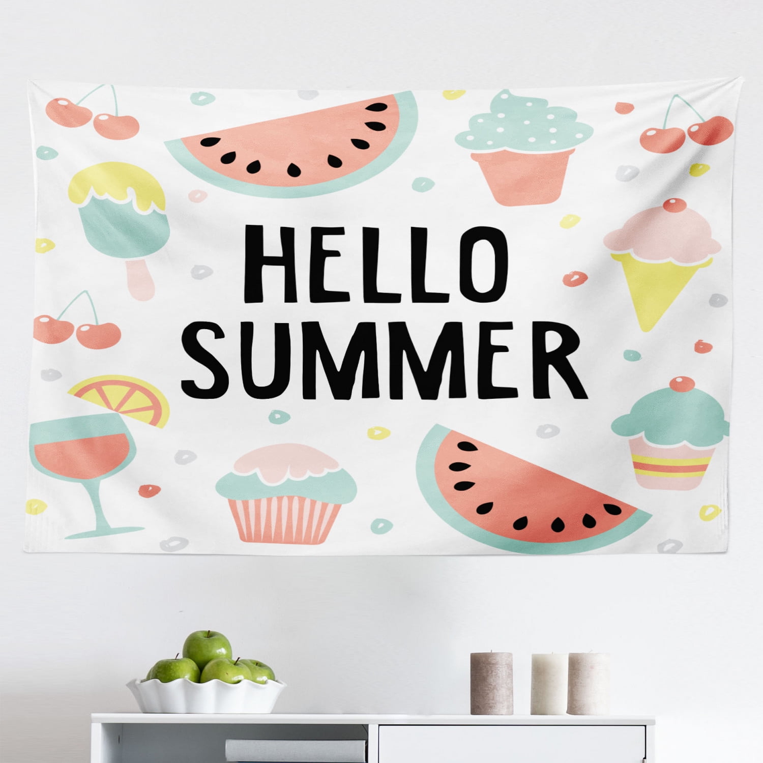 Hello Summer Tapestry, Simplistic Hand Drawn Lettering Typography ...