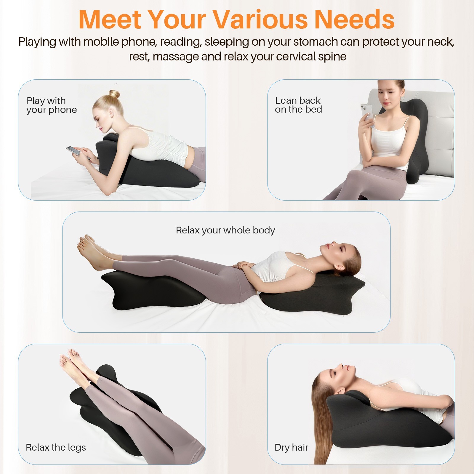 TOPCHANCES Lumbar Support Pillow, Memory Foam Back Support Cushion, Orthopaedic Bed Wedge Pillow with Removable Headrest, Ergonomic Backrests for Back, Neck, Lumbar & Legs (Black)