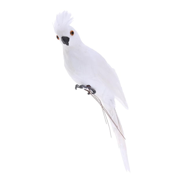 koolsoo White Foam Realistic Natural Garden Tit Feather Artificial Decor Clip Birds