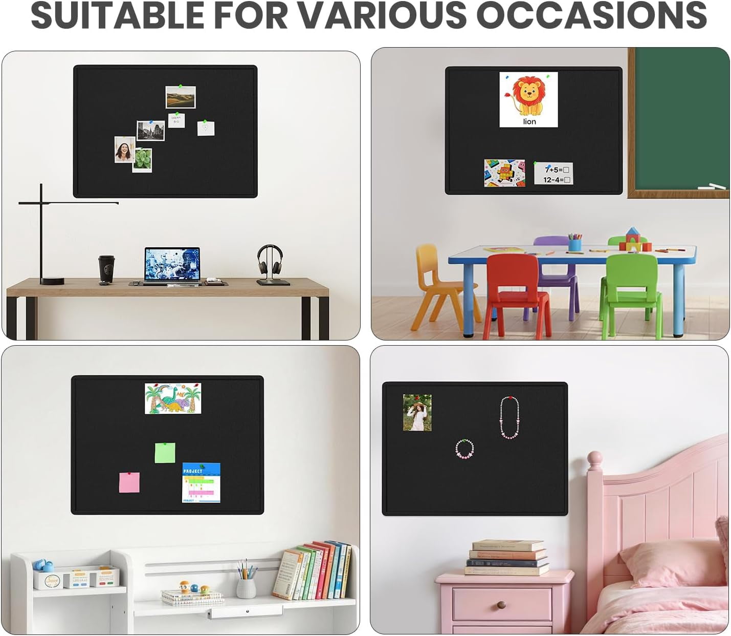 Large Bulletin Board - 48 X 36 inches Decorative Felt Pin Board - 4' x 3' Cork Board Alternative for Wall - Foldable Photo Board Self-Adhesive Vision Board Prayer Board with 30 Pushpins - Pink