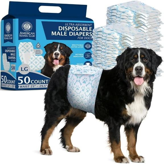 American Kennel Club Male Dog Wrap, Disposable Diapers with Wetness Indicator, Large, 50 Count