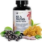 HAPPY FOX Irish Sea Moss Capsules & Sambucol Black Elderberry Capsules for Immune Support with Organic Elderberry, Immunity Vitamins C, D3, B9, B12, Iron and Seamoss Pills - Organic, USA Made