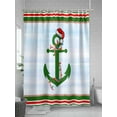 thumbnail image 5 of Christmas Nautical Long Shower Curtain Set, Waterproof Shower Curtains for Bathroom, Blue Xmas Red Green Striped Washable Fabric Cloth Bath Curtain for Bathtub Decoration with Hooks 72x84 Inches, 5 of 6