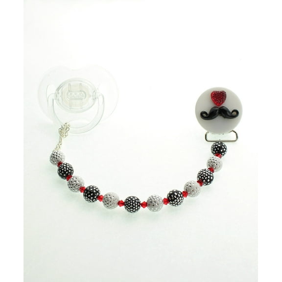 Mustache Pacifier Clip with Acrylic Beads