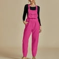 thumbnail image 2 of Lenpel Women's Fleece Overalls Fuzzy Warm Adjustable Strap Casual Loose Jumpsuits with Pockets Long Pant Rompers, 2 of 7