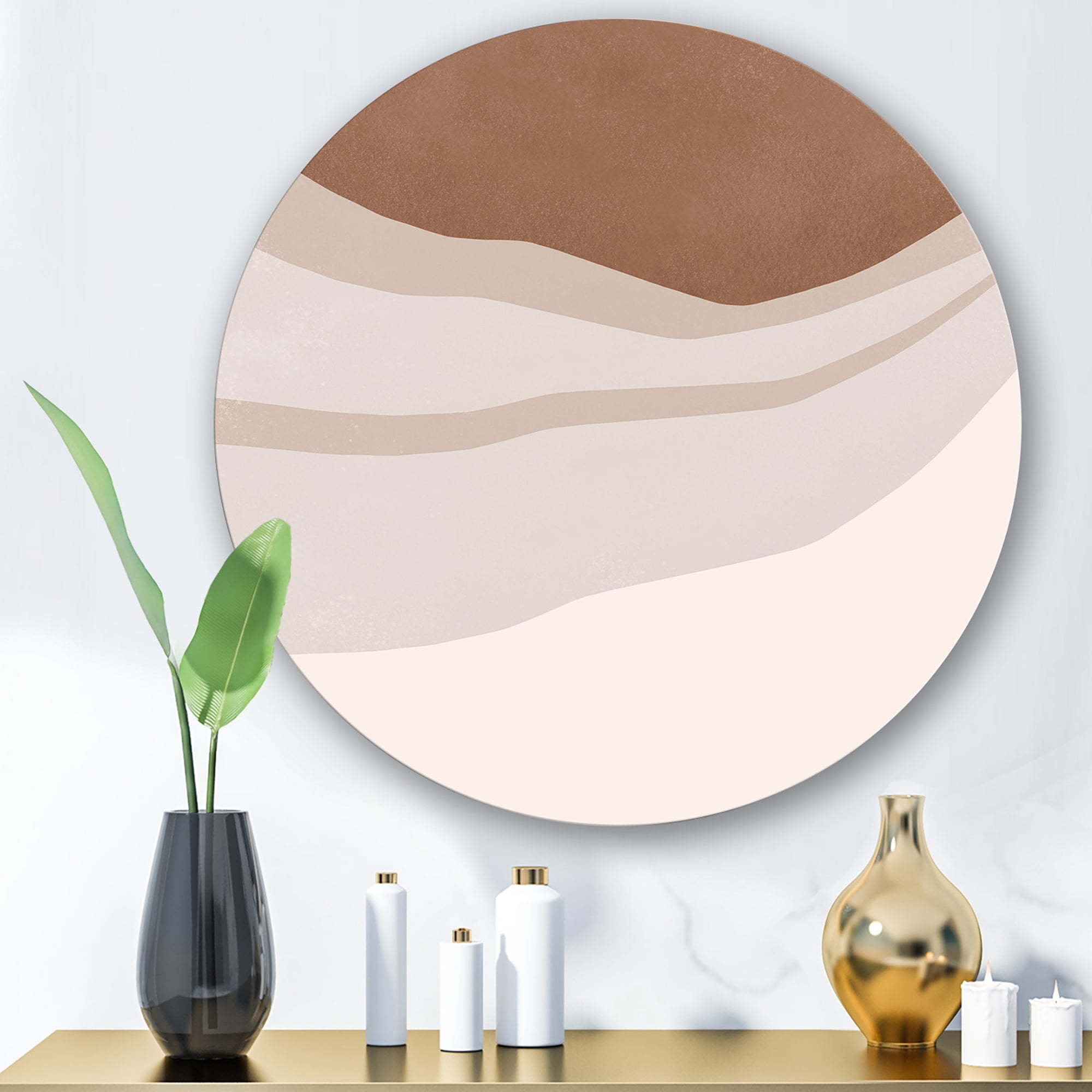 Designart 'Ivory and Terracotta Shapes with Scuff Effect' Modern Circle Metal Wall Art 23x23 - Disc of 23