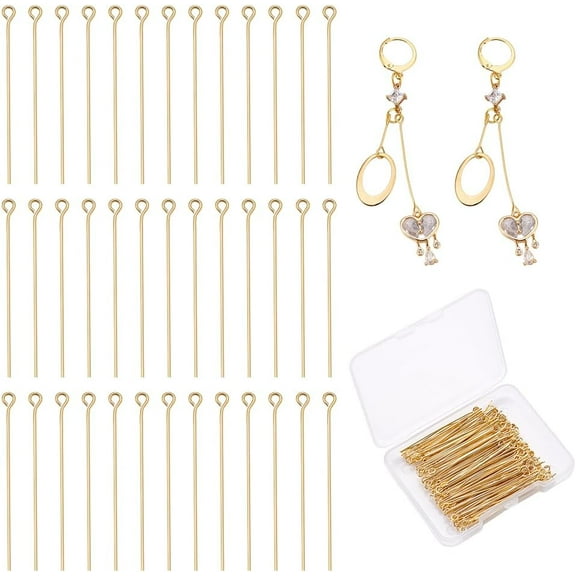 200 pcs 1.6 inch 304 Stainless Steel Head Pins Real 18K Gold Plated Bead Pins Jewelry Pins 21 Gauge Open Eye Pin for Earring Pendant Bracelet Necklace Jewelry DIY Craft Making