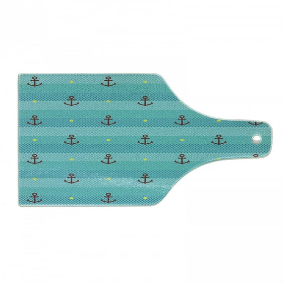 Aqua Cutting Board, Nautical Pattern with Halftone Dotted Sea Inspired Background and Marine Anchor, Decorative Tempered Glass Cutting and Serving Board, Wine Bottle Shape, Multicolor, by Ambesonne