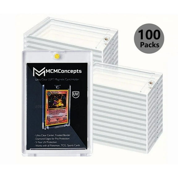 100 Pack Magnetic Trading Sports Card Holders 35pt One-Touch Hard UV Protection