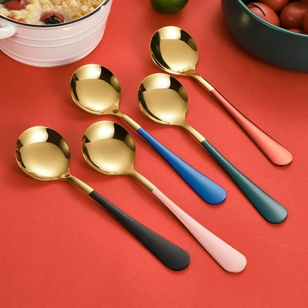 

SunSunrise Soup Spoons Anti-rust Easy to Clean Stainless Steel Colorful Multi-purpose Dinner Spoons for Kitchen