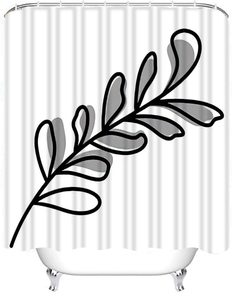 4 Piece Grey Branch Shower Curtain Set Abstract Tree Branches Shadows Beige Concrete Bathroom Sets with Non-Slip Rugs, Toilet Lid Cover and Bath Mat with Standard Size