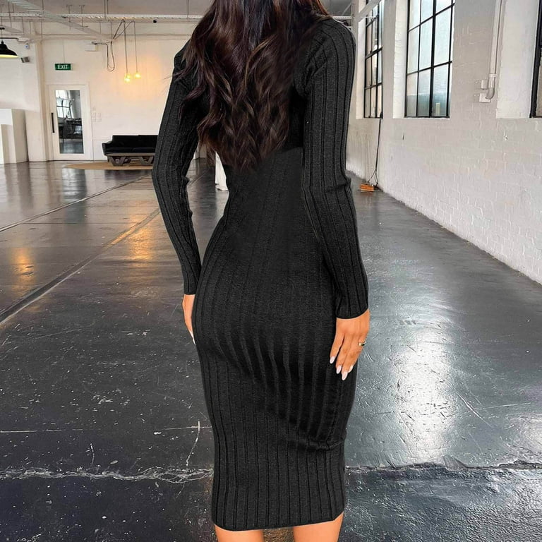 fitted lace wedding dress Black Bodycon Dress Mini Long Sleeve Textured main image 1