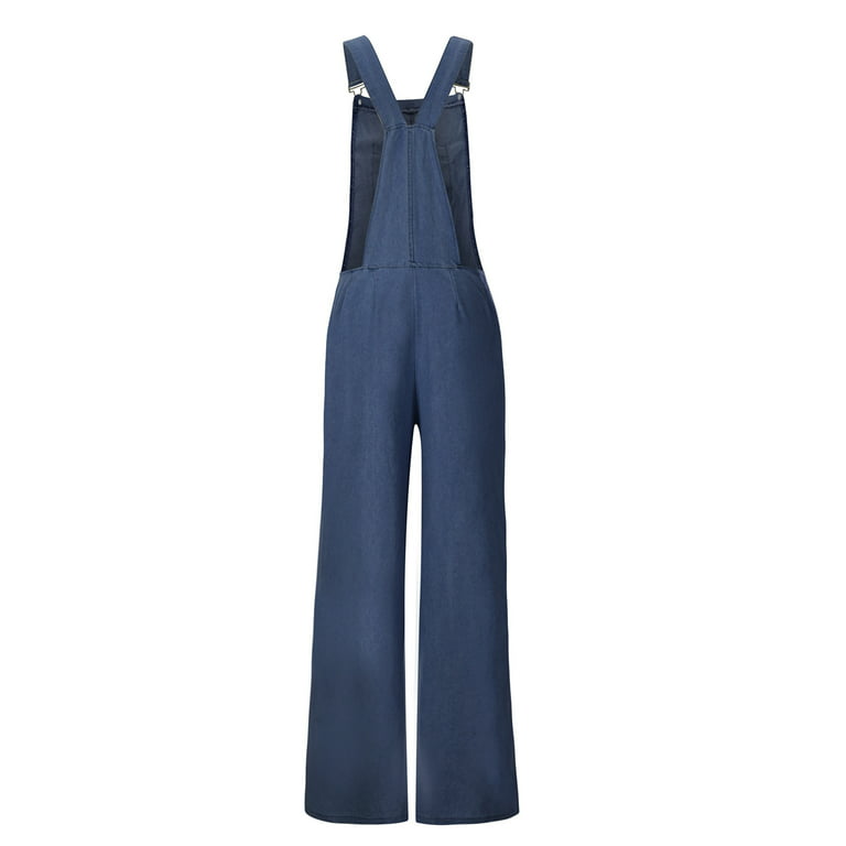 SELONE Plus Size Jumpsuits for Women Casual Summer Denim Wide Leg Jean  Bandage Long Pant Sleeveless Ladies Travel Comfortable 2023 Vacation  Jumpers and Rompers Casual Solid Color Blue XXL 