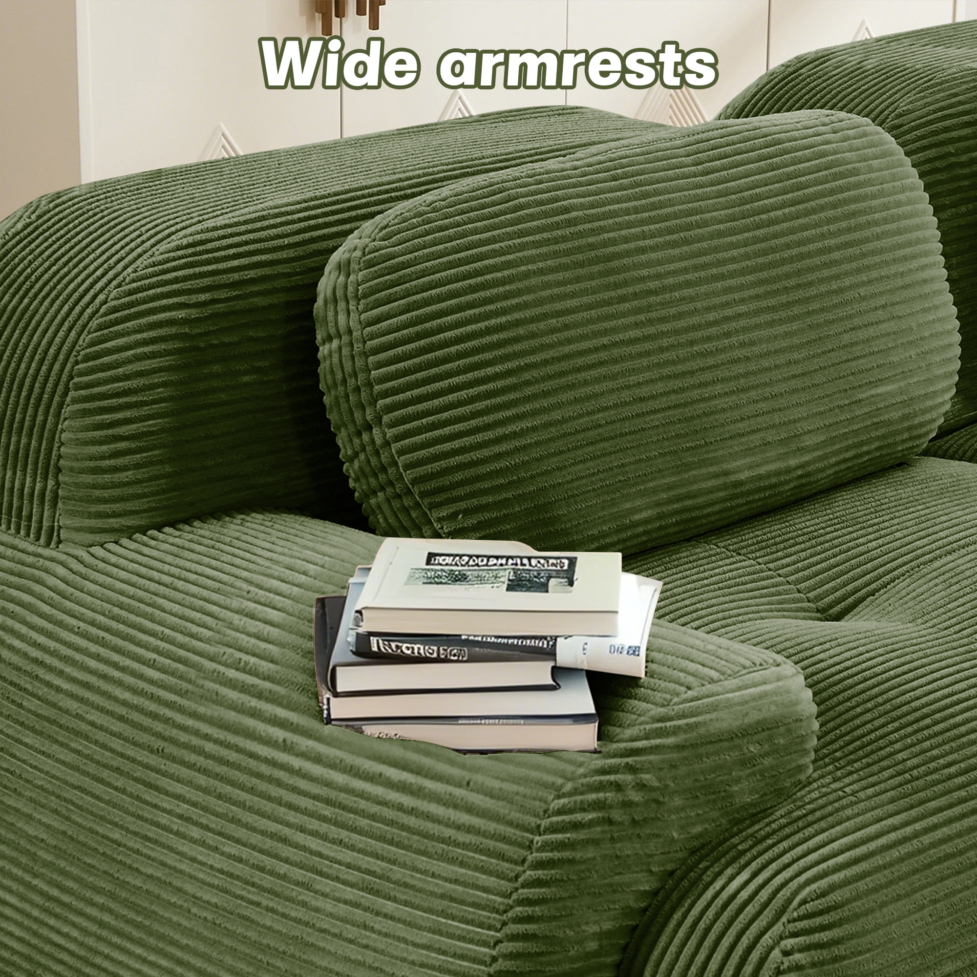 Alvantor 117" Modular Sectional Sofa Corduroy Oversized U-Shaped Cloud Couch with Movable Ottomans Upholstered Sofa for Living Room Bedroom, No Assembly Required, 3-Seats, Green
