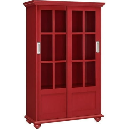 Bowery Hill 4 Shelf Sliding Glass Door Bookcase In Red Walmart