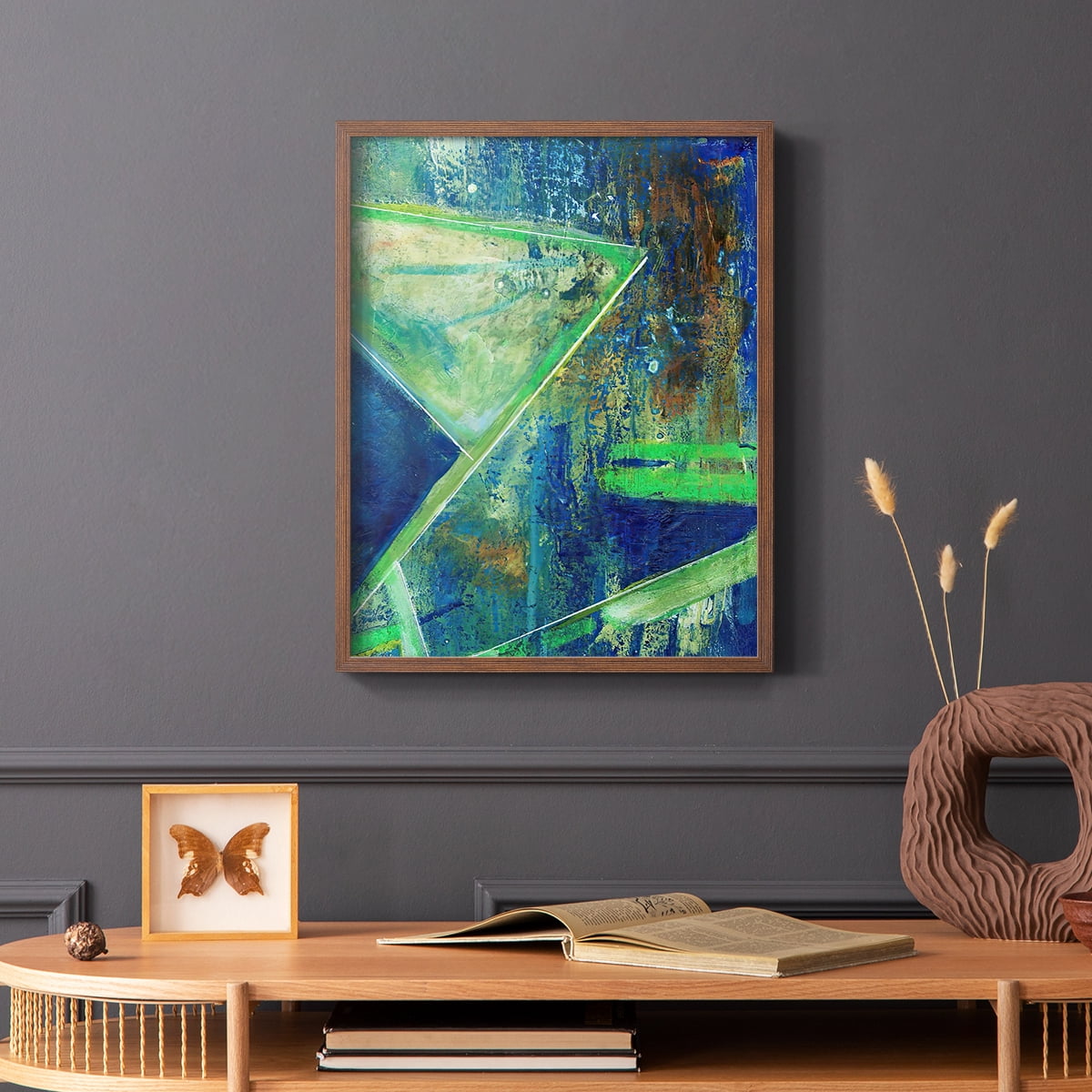 Geometric in Cool VII Framed Print in Brown Solid Wood Framed Print No Nail Hanging