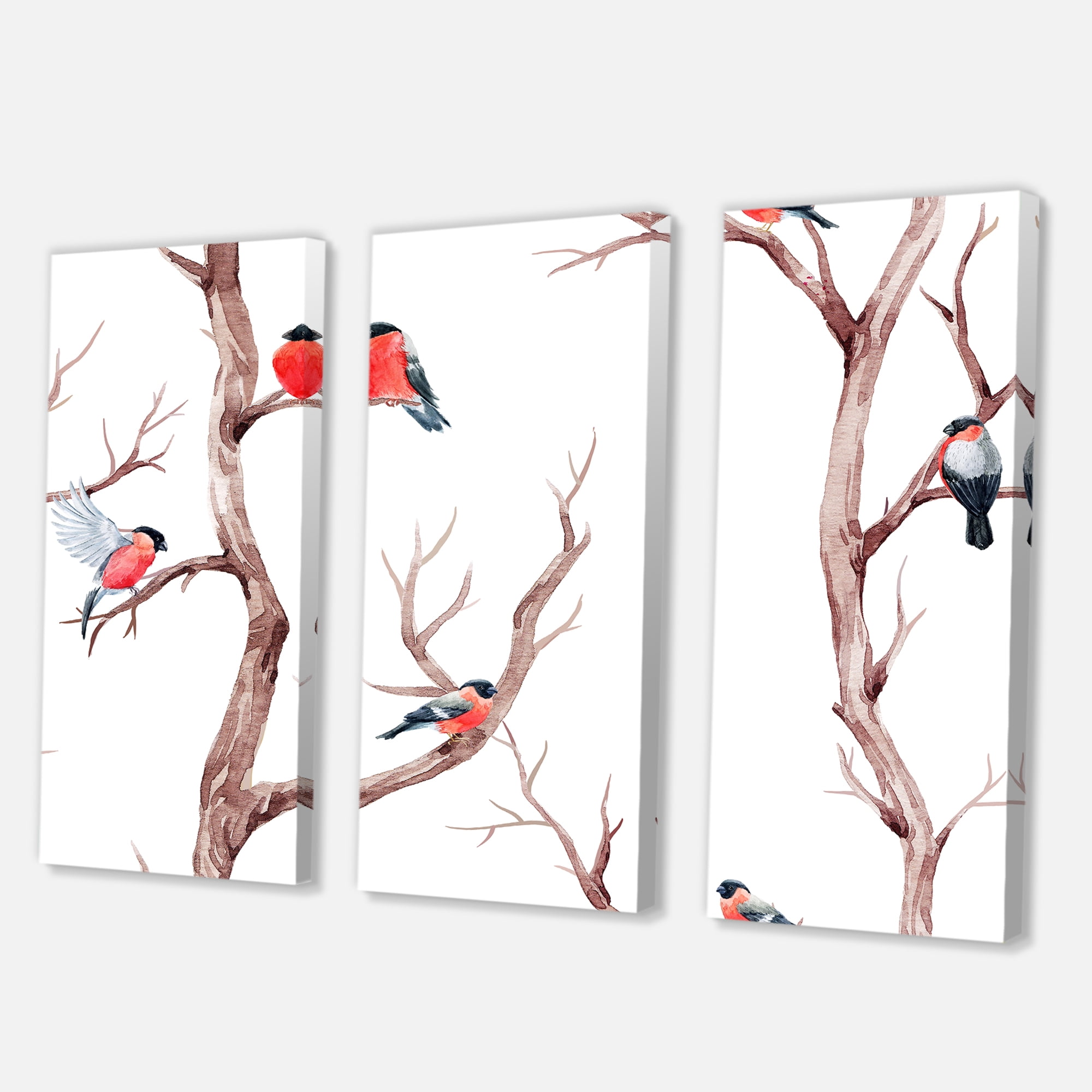 Designart ' Little Birds Sitting On The Tree Branches III ' Traditional Canvas Wall Art Print