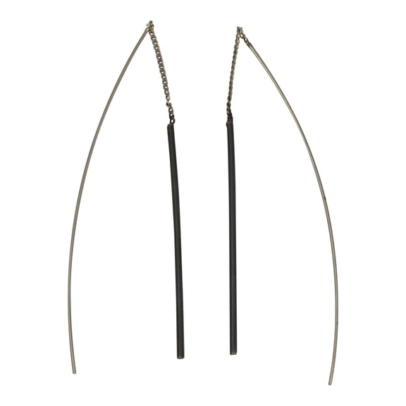 Sterling Silver Blackened Bar Threader Earrings