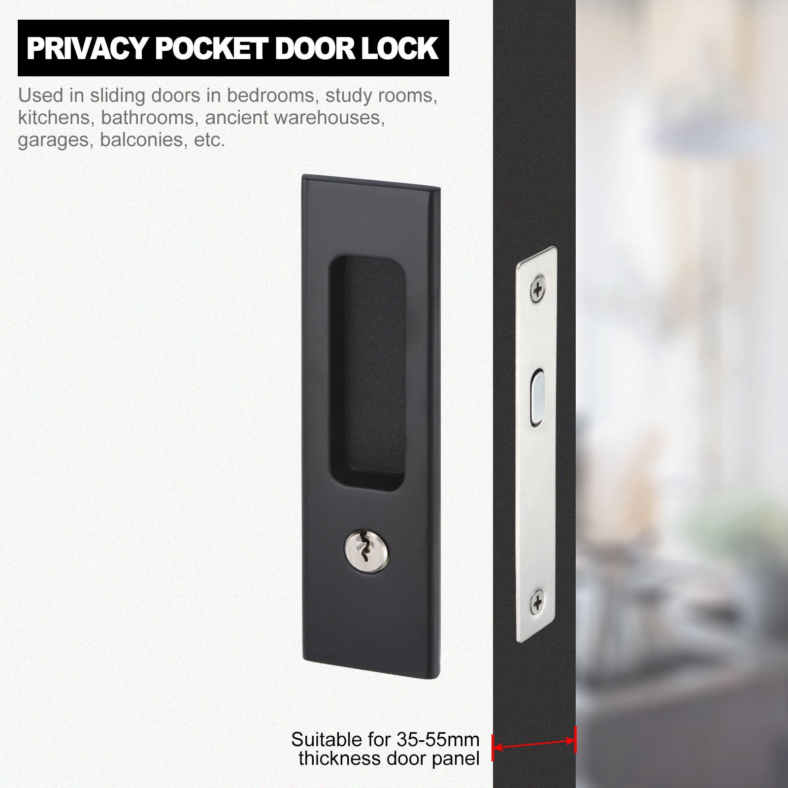 Unique Bargains Sliding Door Lock Invisible Recessed Handle Latch Door Hardware Lock Black