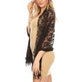 thumbnail image 3 of Sakkas Mari Women's Large Lightweight Soft Lace Scarf Wrap Shawl Floral and Fringe - BlackRoseLace - One Size, 3 of 5