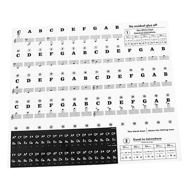 EeaseCA Piano Stickers for 37/49/54/61/88 Key Keyboards Transparent and Removable