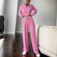 thumbnail image 2 of Gibobby Conjuntos de sudadera con bloques Traje pantalón de dos piezas con capucha y pierna recta de terciopelo a la moda de color sólido para mujer(Rosa,CH), 2 of 5