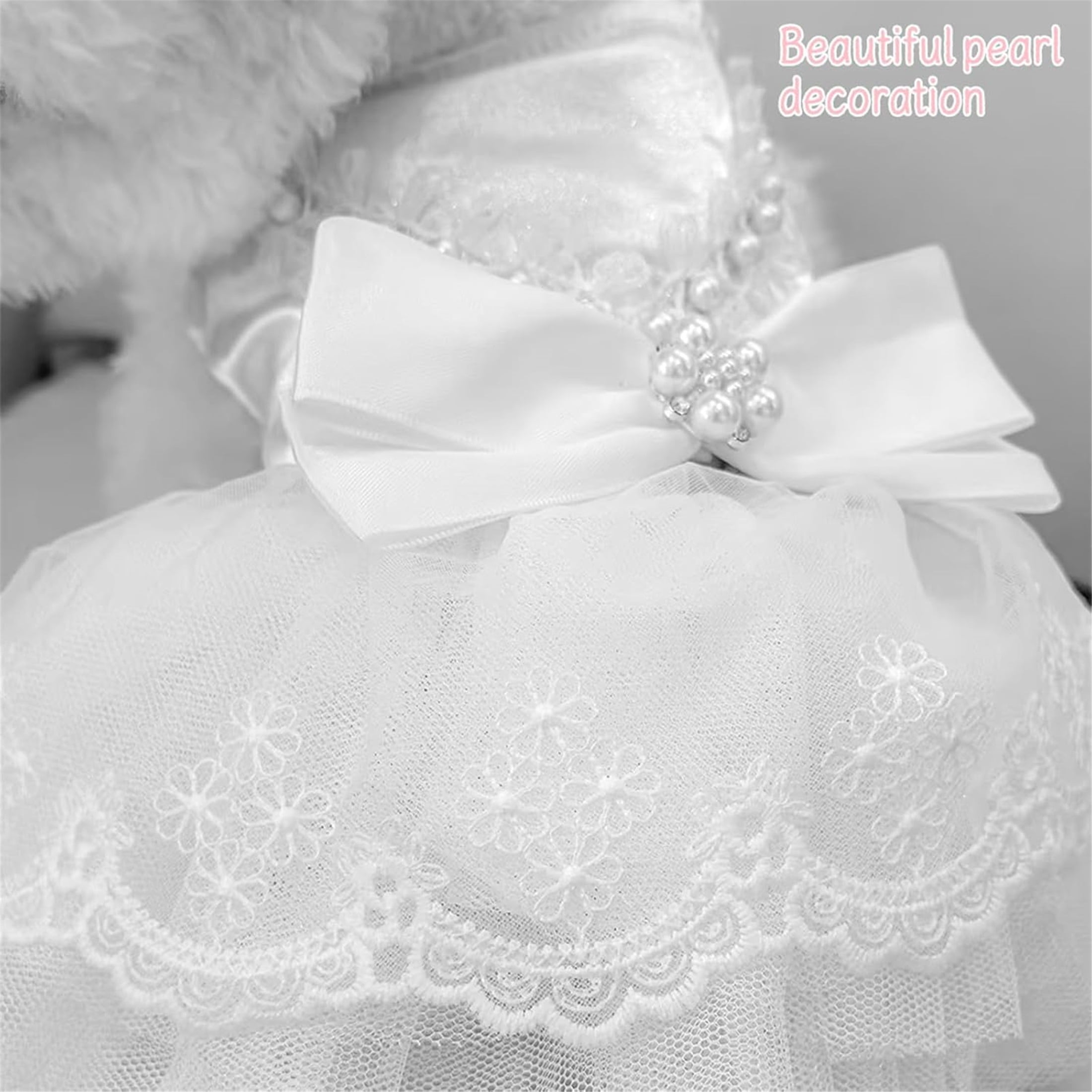 White Dog Wedding Dress Puppy Tutu Skirt with Bow and Pearl Decoration,L,White