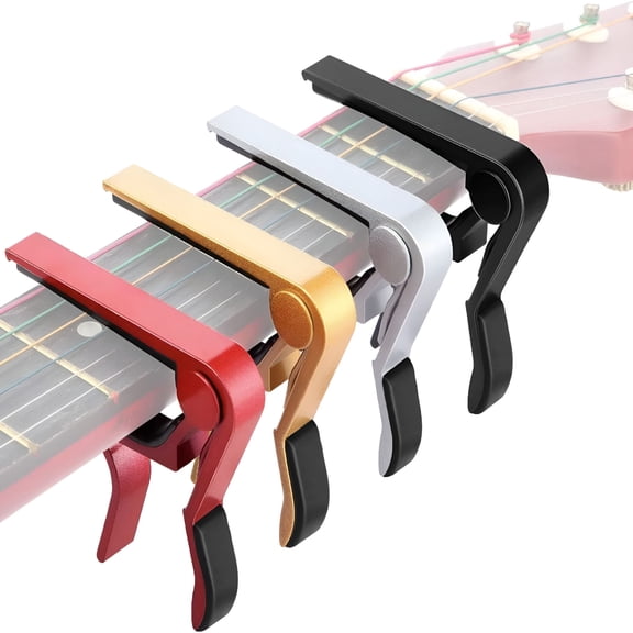SEPTRIO 4 Pcs Guitar Capos Clamps Aluminum Metal Universal,For Classical Electric Acoustic Guitar 6 Strings,Bass,Banjo,Violin,Ukulele,Black Red Silver Gold