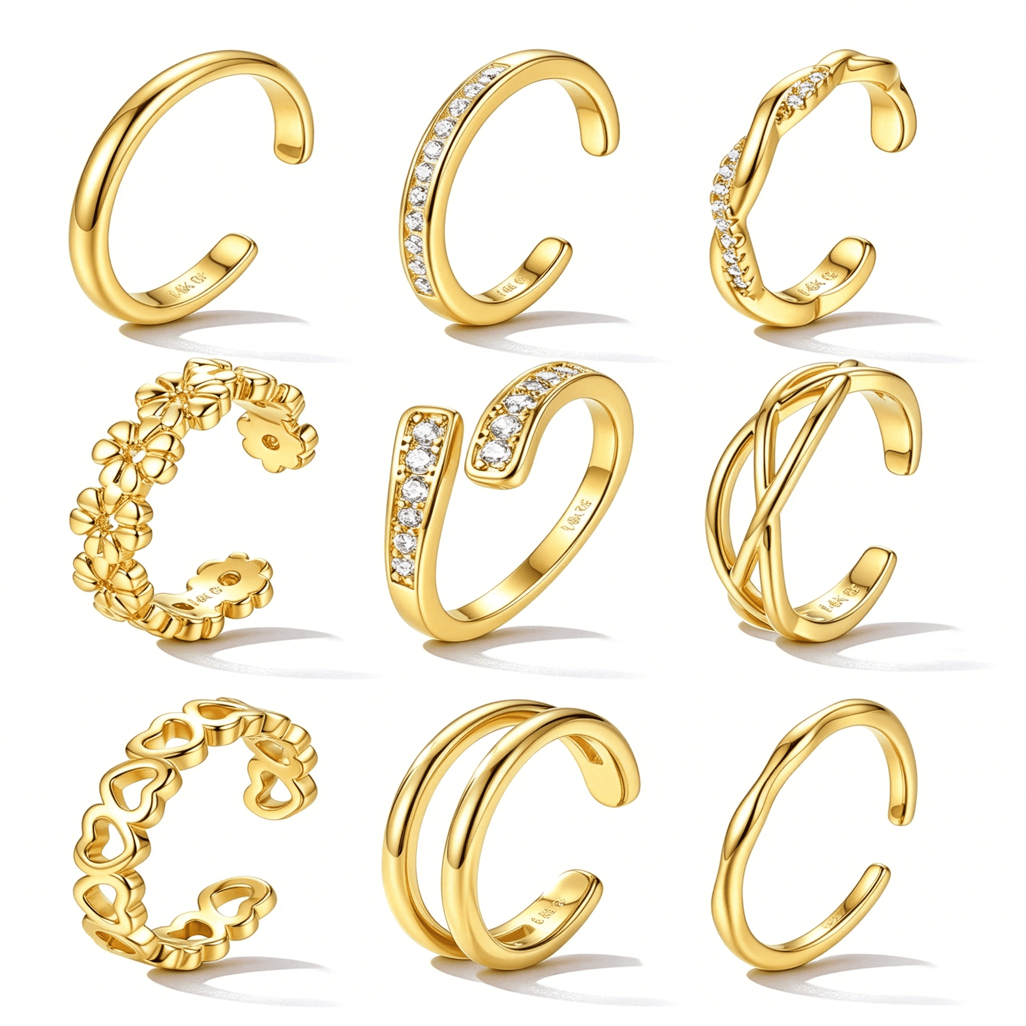 DESIGNICE Gold Toe Rings for Women Non Tarnish- Adjustable 14K Gold Filled Toe Ring Silver Dainty Open Toe Rings Set Waterproof Summer Beach Foot Jewelry 9Pcs