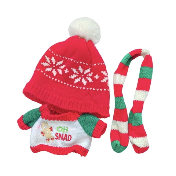 yotijay 3 Pieces Dolls Xmas Sweater with Hat Scarf Accessory Miniature Clothes for 8inch