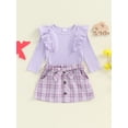 thumbnail image 3 of Suealasg Little Girls Fall Skirt Sets 6M 1T 2T 3T 4T Toddler Baby Girls Ruffled Long Sleeve Crew Neck Ribbed Tops +Plaid Pattern Skirt with Belt, 3 of 7