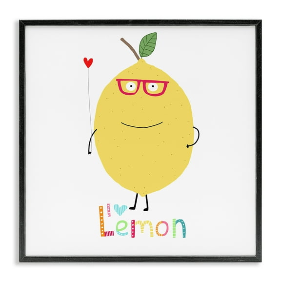 Stupell Industries Fun Smiling Lemon Food & Beverage Painting Black Framed Art Print Wall Art, 12 x 12