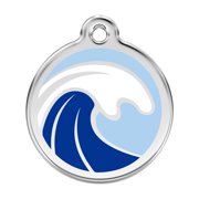 Red Dingo Stainless Steel Enamel Wave Personalized Engraved Pet ID Tag, Large