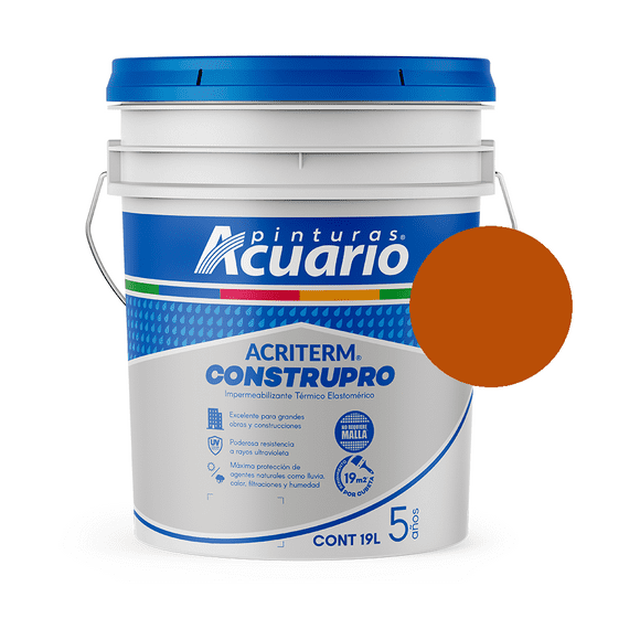 Impermeabilizante Térmico Elastomérico Pinturas Acuario Acriterm Construpro 5 Años 19 Litros Color Terracota