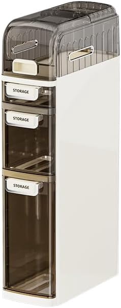 Homhougo 4-Tiers Slim Bathroom Storage Cabinet, Narrow Storage Waterproof Skinny Bathroom Cabinet with Wheels and Toilet Paper Holder for Small Spaces, Bathroom, Kitchen