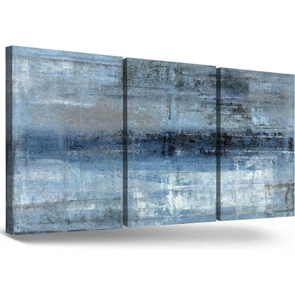 Blue Wall Art Abstract Wall Decor Gray Rustic Wall Art Prints Modern Canvas Wall Art for Living Room Bedroom Bathroom Kitchen Office Neutral Art Wall Decor Set 12x16 Inch, 3 Panels