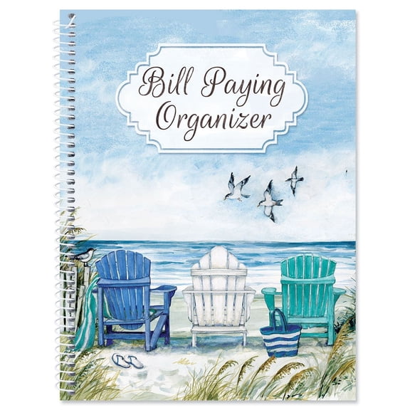 Current By The Sea Bill Paying Organizer Book - Personal Account book, 9" by 12 inch, Spiral-Bound, 14 Pockets, 32 Label Stickers, Bill Tracking